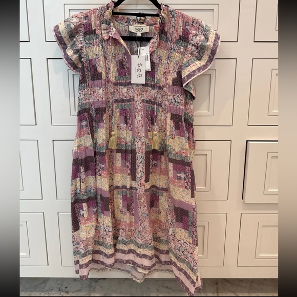 Sea New York smocked/quilted print dress - Picture 2 of 5